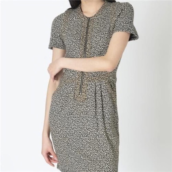 Sea New York Cheetah Animal Print Zip Midi Short Sleeve Dress XS - Picture 2 of 4